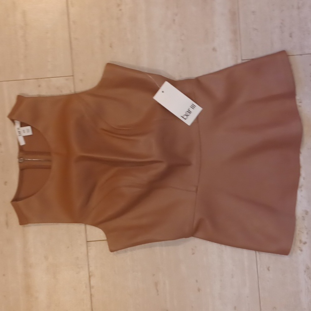 NWT Bar III Clove Spice Stylish Zipper Back Faux Leather Top